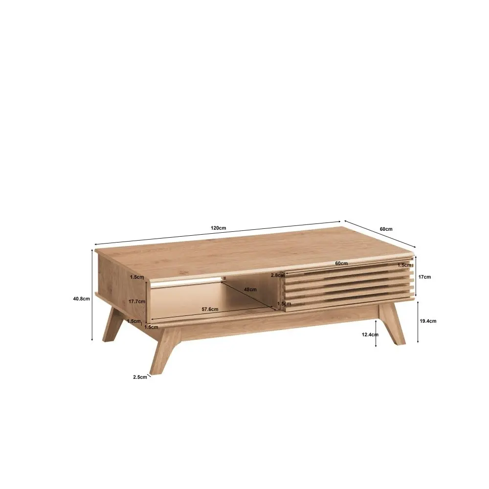 Design Square Karyn Rectangular Wooden Coffee Tea Table W/ 2-Door - Oak