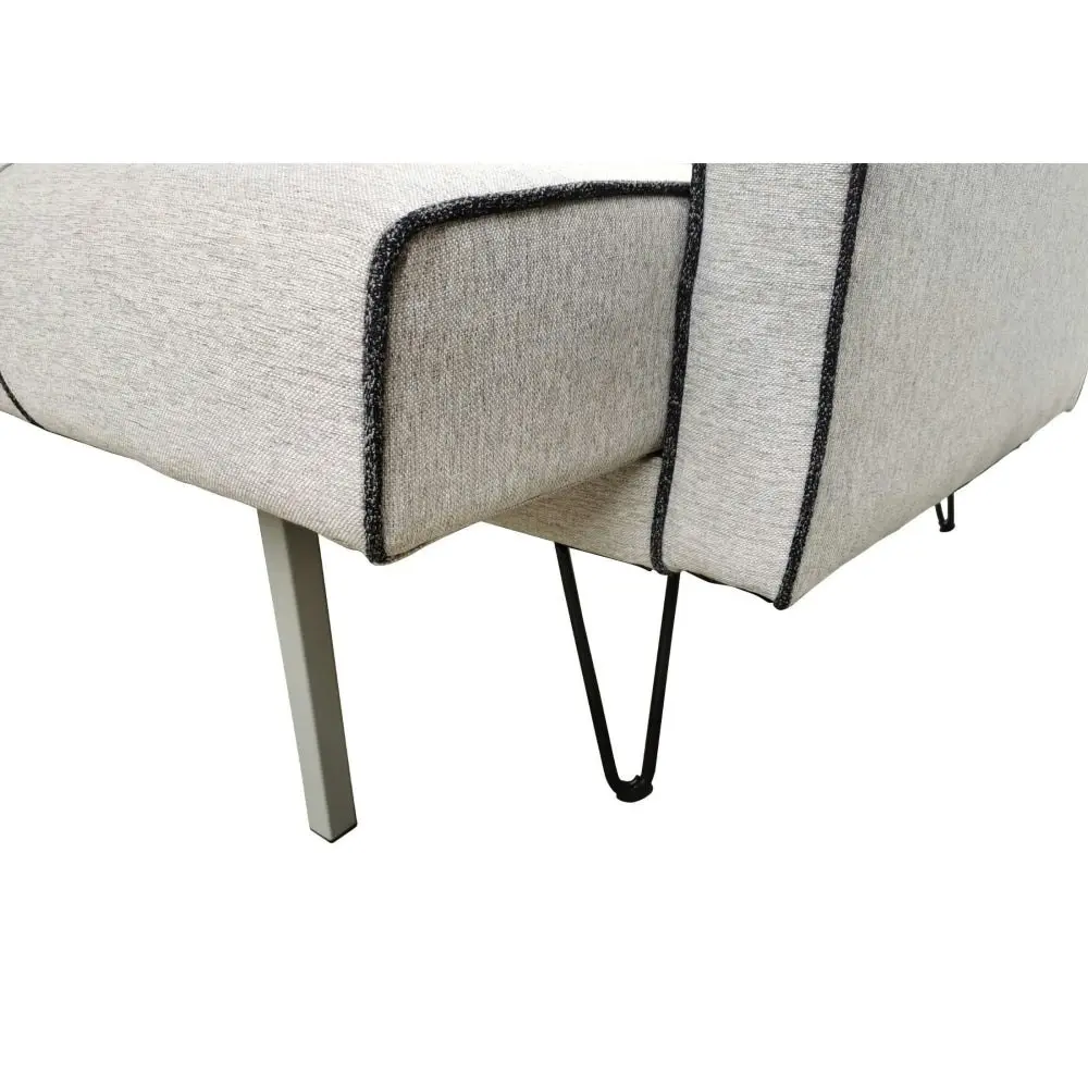 Design Square Modern Designer Fabric 3-Seater Sofa Bed Metal Legs - Grey