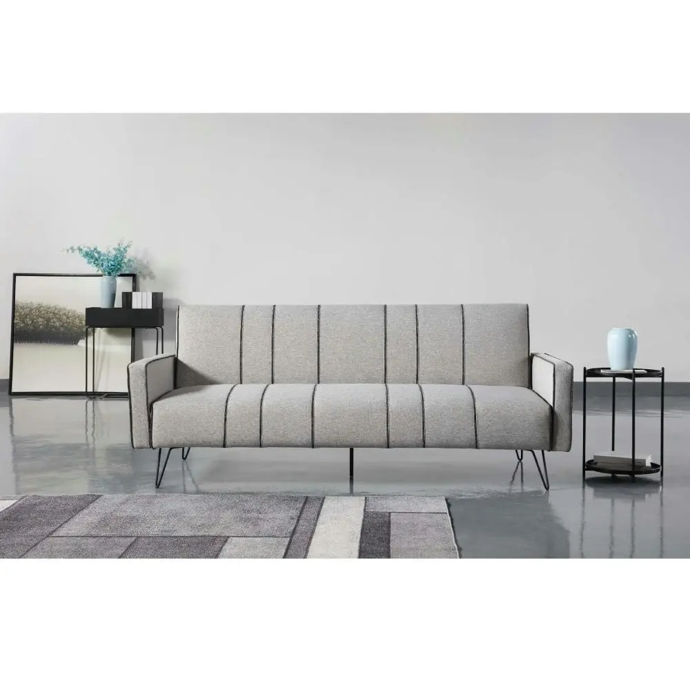 Design Square Modern Designer Fabric 3-Seater Sofa Bed Metal Legs - Grey