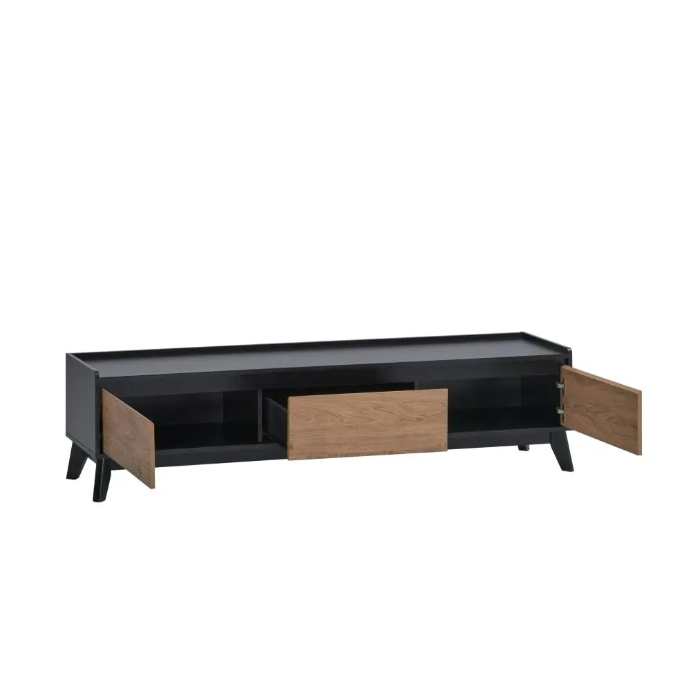 Design Square Waylon Lowline TV Stand Entertainment Unit 180cm W/ 2-Doors 1-Drawer - Black/Oak