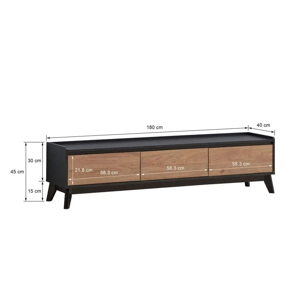 Design Square Waylon Lowline TV Stand Entertainment Unit 180cm W/ 2-Doors 1-Drawer - Black/Oak