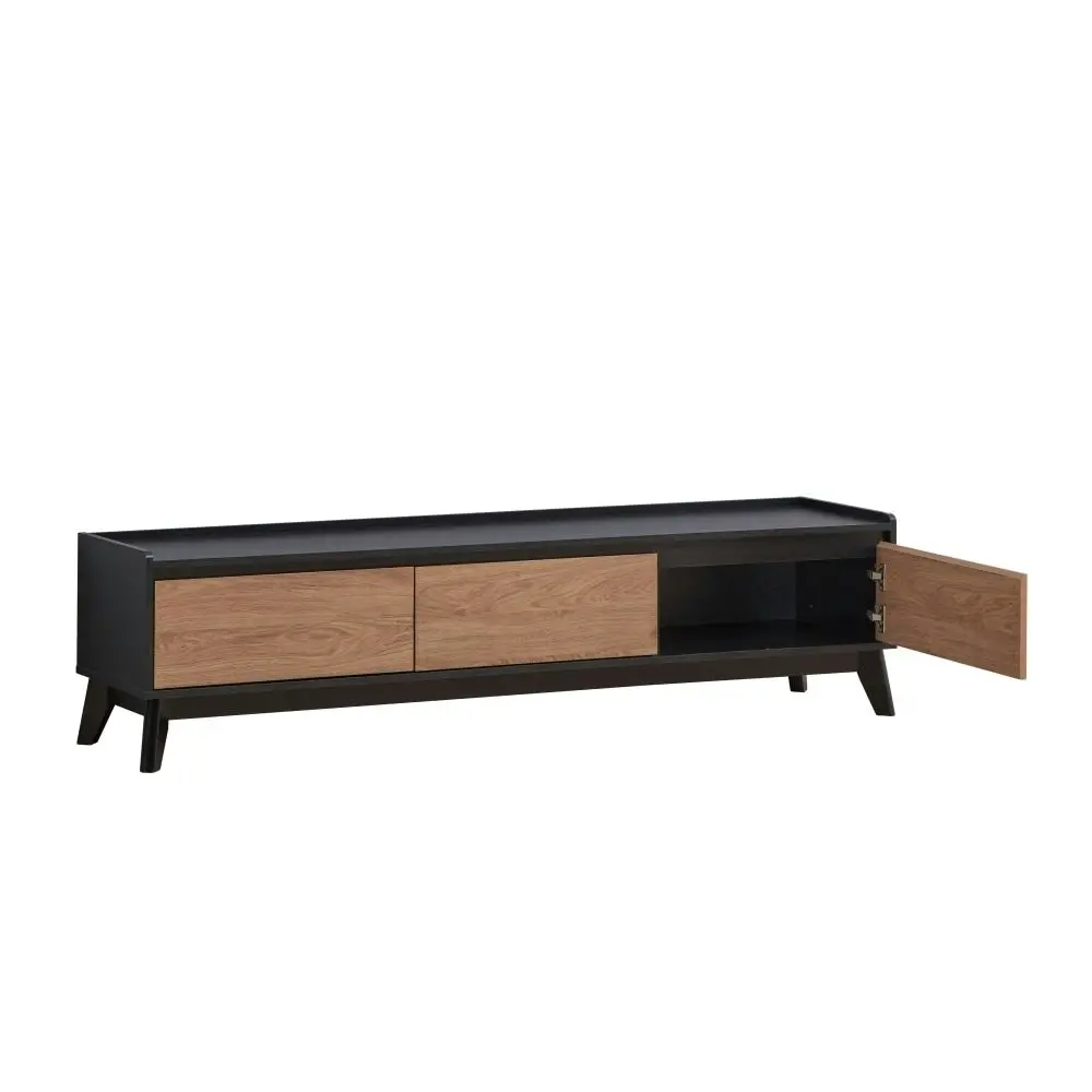 Design Square Waylon Lowline TV Stand Entertainment Unit 180cm W/ 2-Doors 1-Drawer - Black/Oak