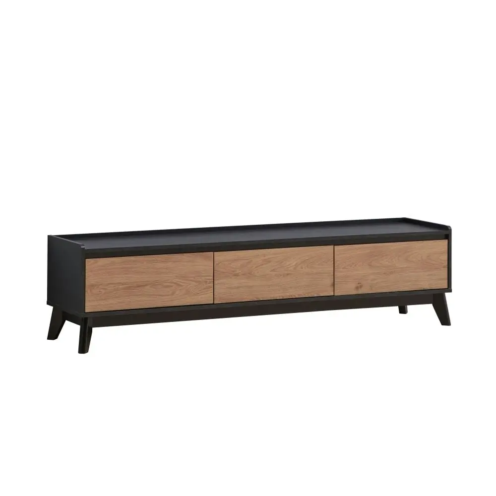 Design Square Waylon Lowline TV Stand Entertainment Unit 180cm W/ 2-Doors 1-Drawer - Black/Oak