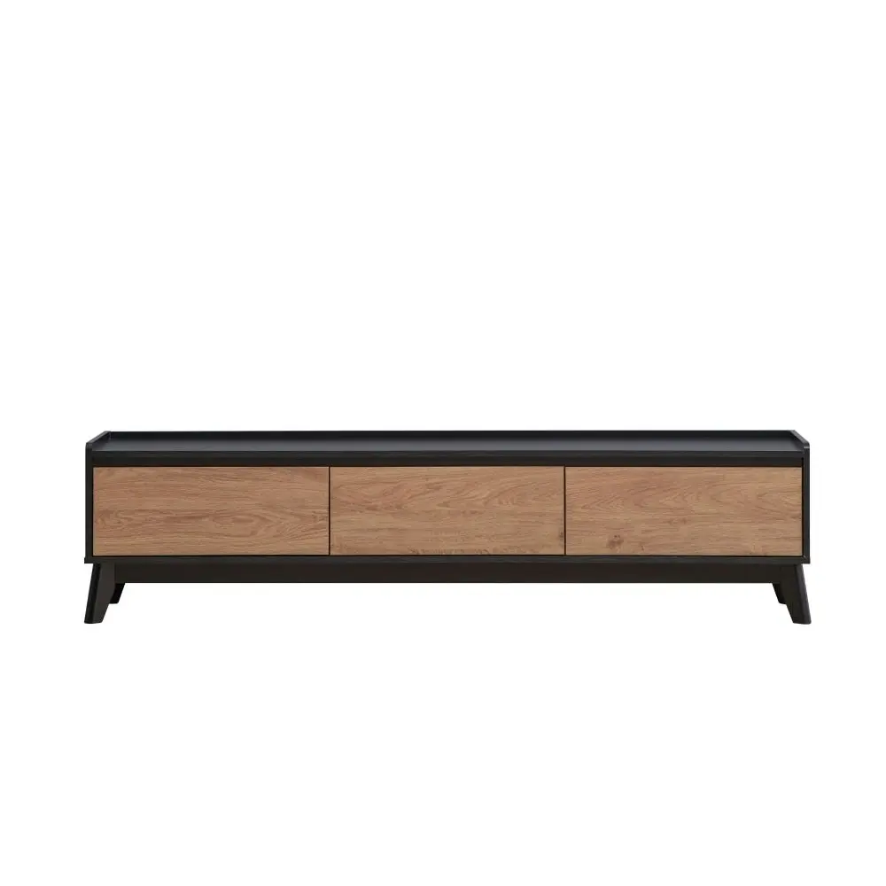 Design Square Waylon Lowline TV Stand Entertainment Unit 180cm W/ 2-Doors 1-Drawer - Black/Oak