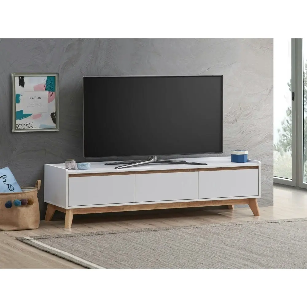 Design Square Waylon Lowline TV Stand Entertainment Unit 180cm W/ 2-Doors 1-Drawer - White/Oak