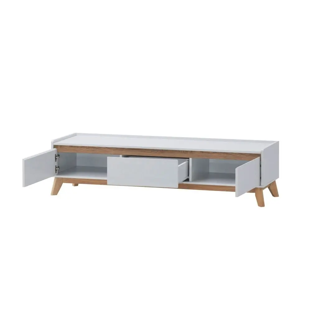 Design Square Waylon Lowline TV Stand Entertainment Unit 180cm W/ 2-Doors 1-Drawer - White/Oak