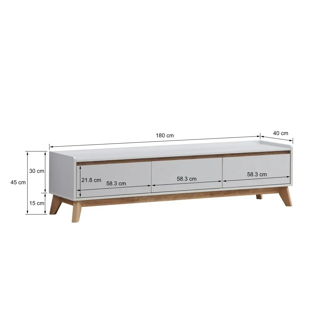 Design Square Waylon Lowline TV Stand Entertainment Unit 180cm W/ 2-Doors 1-Drawer - White/Oak