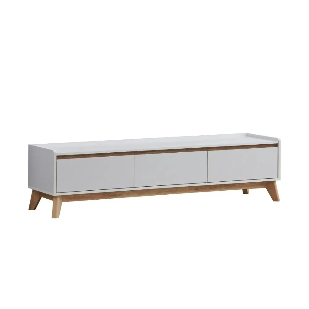 Design Square Waylon Lowline TV Stand Entertainment Unit 180cm W/ 2-Doors 1-Drawer - White/Oak