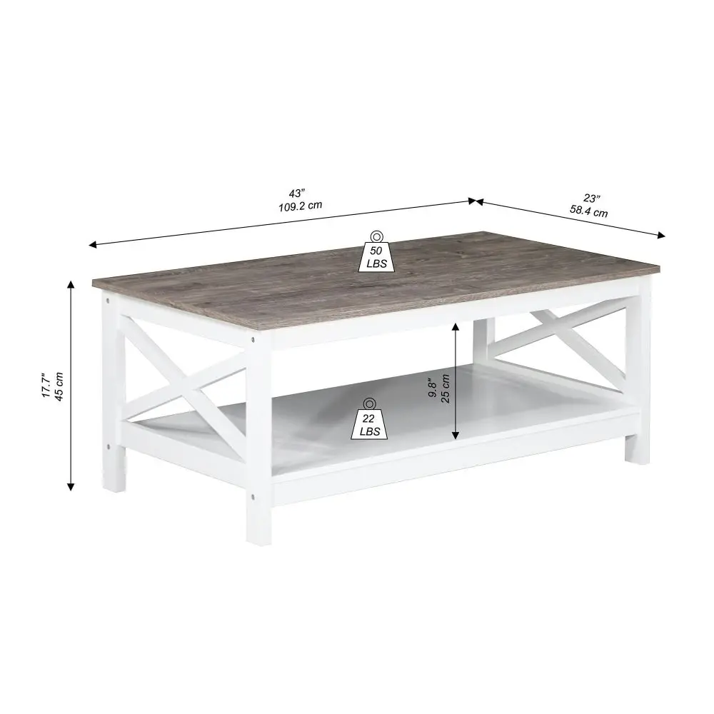 Maestro Furniture Coastal Wooden Rectangular Open Shelf Coffee Table - White & Grey