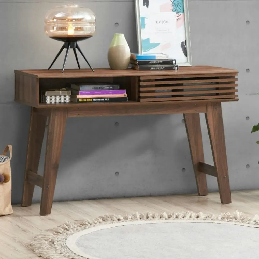 Design Square Karyn Wooden Hallway Console Hall Table W/ 1-Door - Walnut