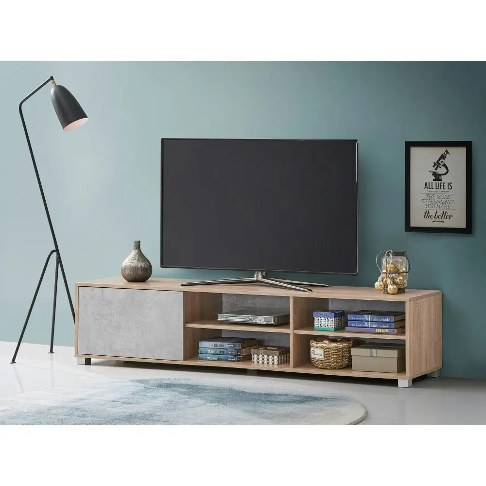 Design Square Orson Lowline Entertainment Unit TV Stand 180cm W/ 1-Door - Oak/Grey