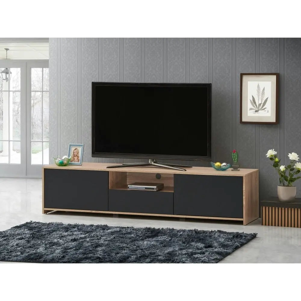 Design Square Londyn TV Stand Entertainment Unit W/ 2-Doors 1-Drawer - Oak/Black