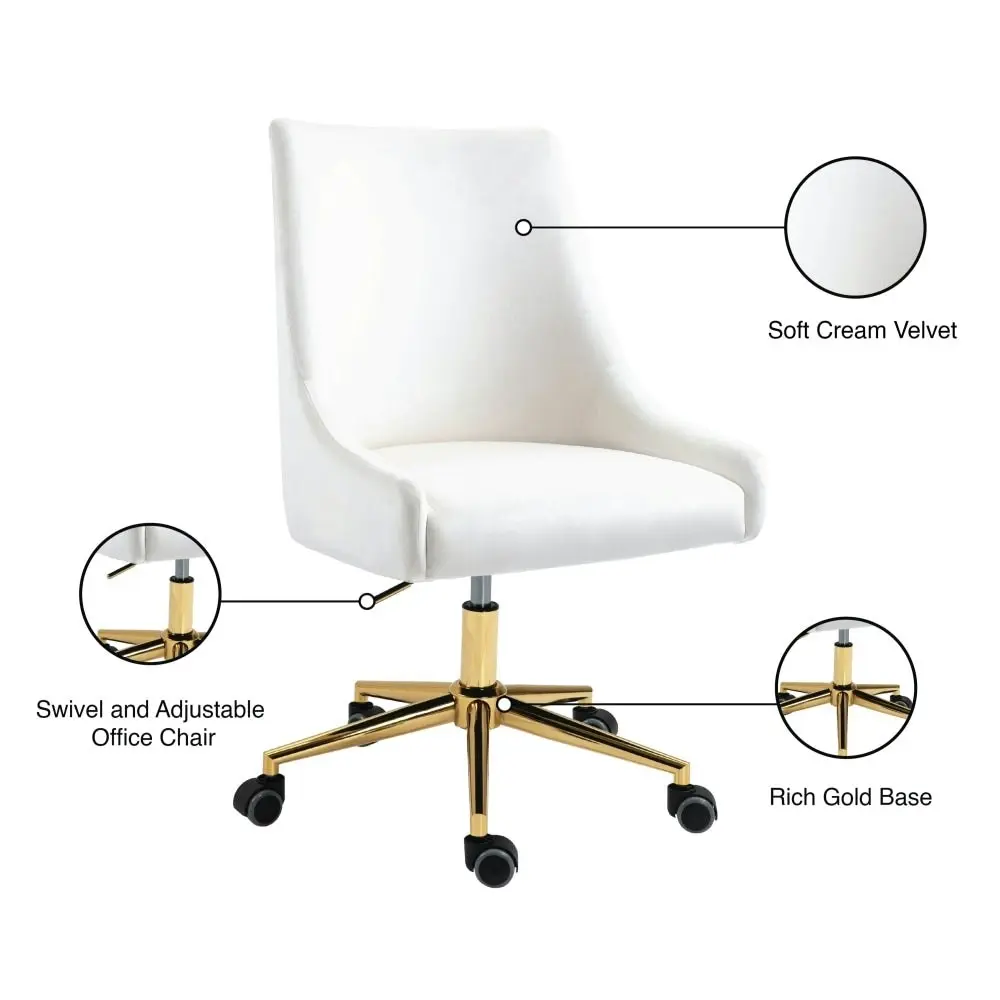 HomeStar Hamilton High Back Height Adjustable Velvet Home Office Working Tas Chair White/Gold