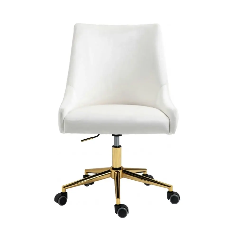 HomeStar Hamilton High Back Height Adjustable Velvet Home Office Working Tas Chair White/Gold