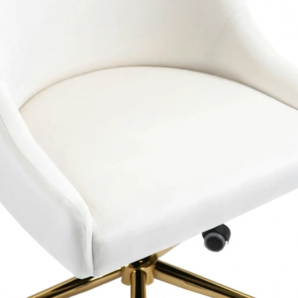 HomeStar Hamilton High Back Height Adjustable Velvet Home Office Working Tas Chair White/Gold