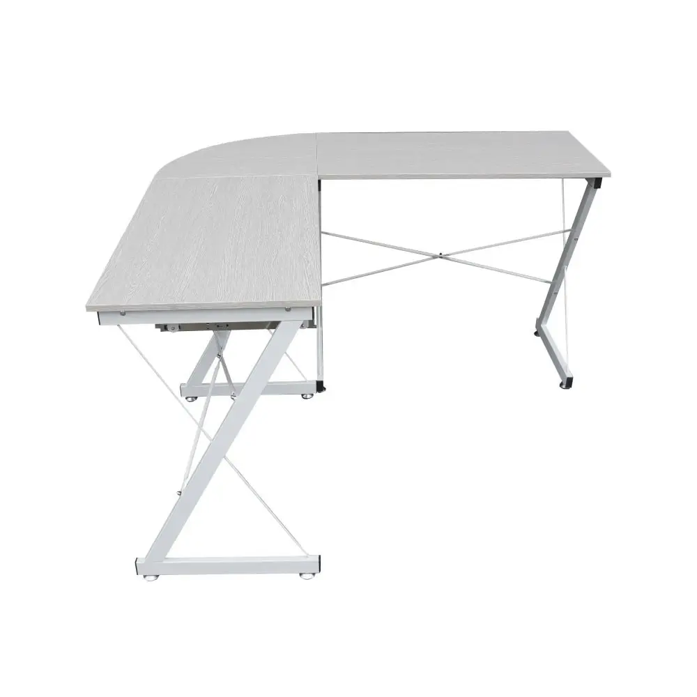 Design Square L-shape Office Study Computer Desk  Metal Frame - Light Grey