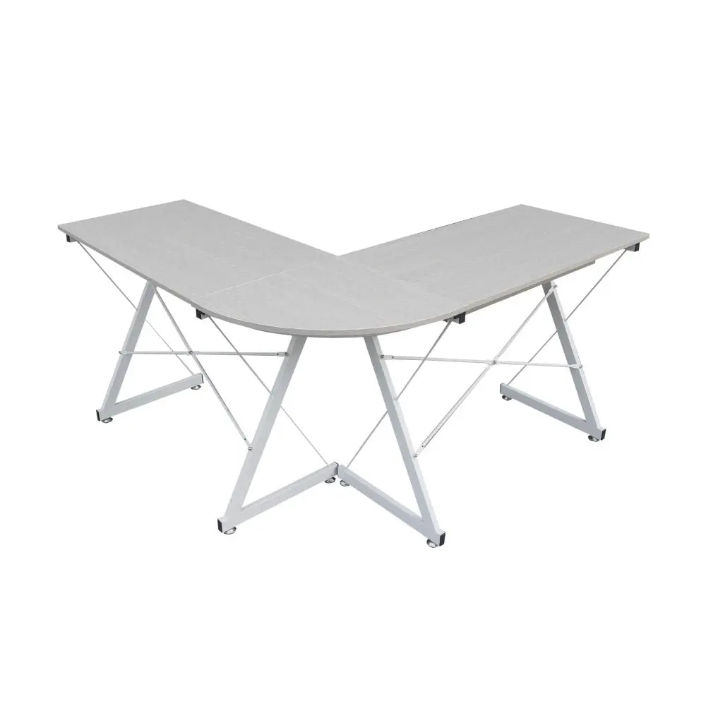 Design Square L-shape Office Study Computer Desk  Metal Frame - Light Grey