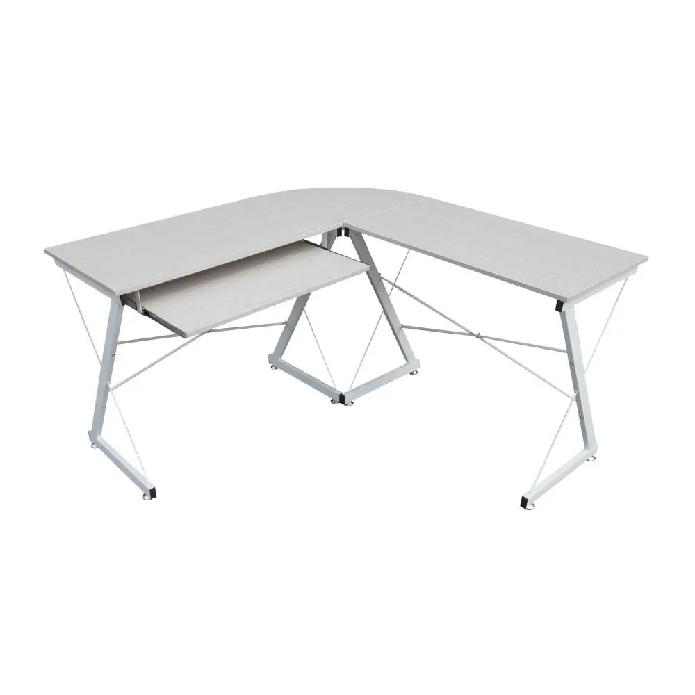 Design Square L-shape Office Study Computer Desk  Metal Frame - Light Grey