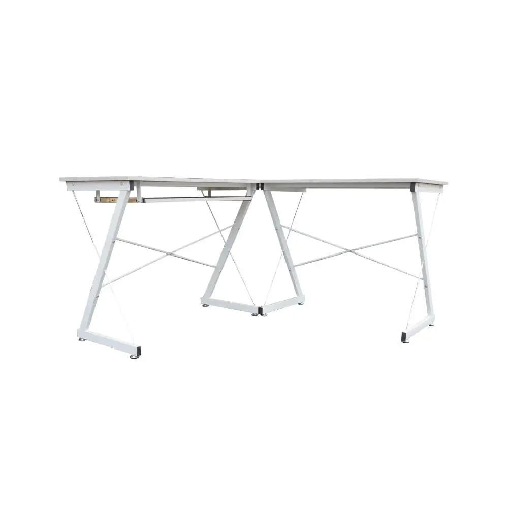 Design Square L-shape Office Study Computer Desk  Metal Frame - Light Grey