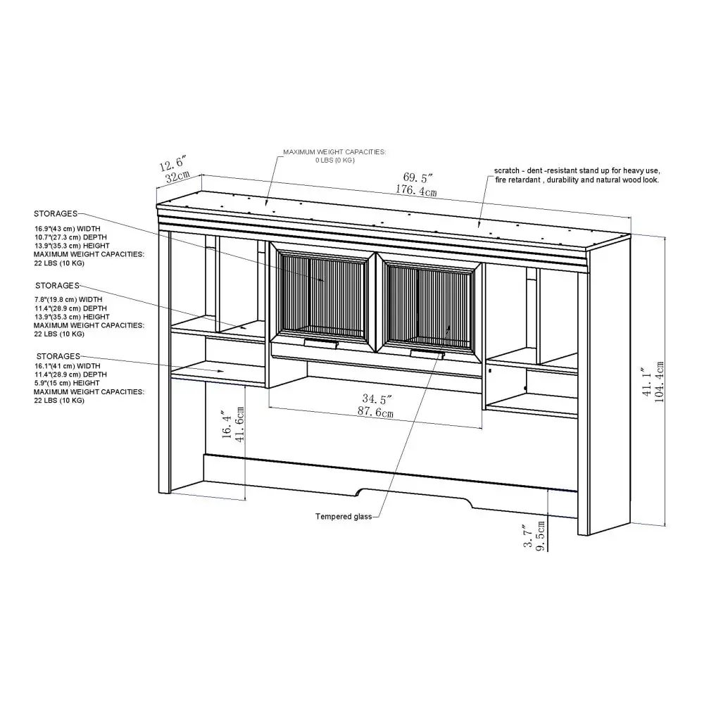 Maestro Furniture Bennington Desk Hutch For Executive Desk - Cherry & Grey Oak