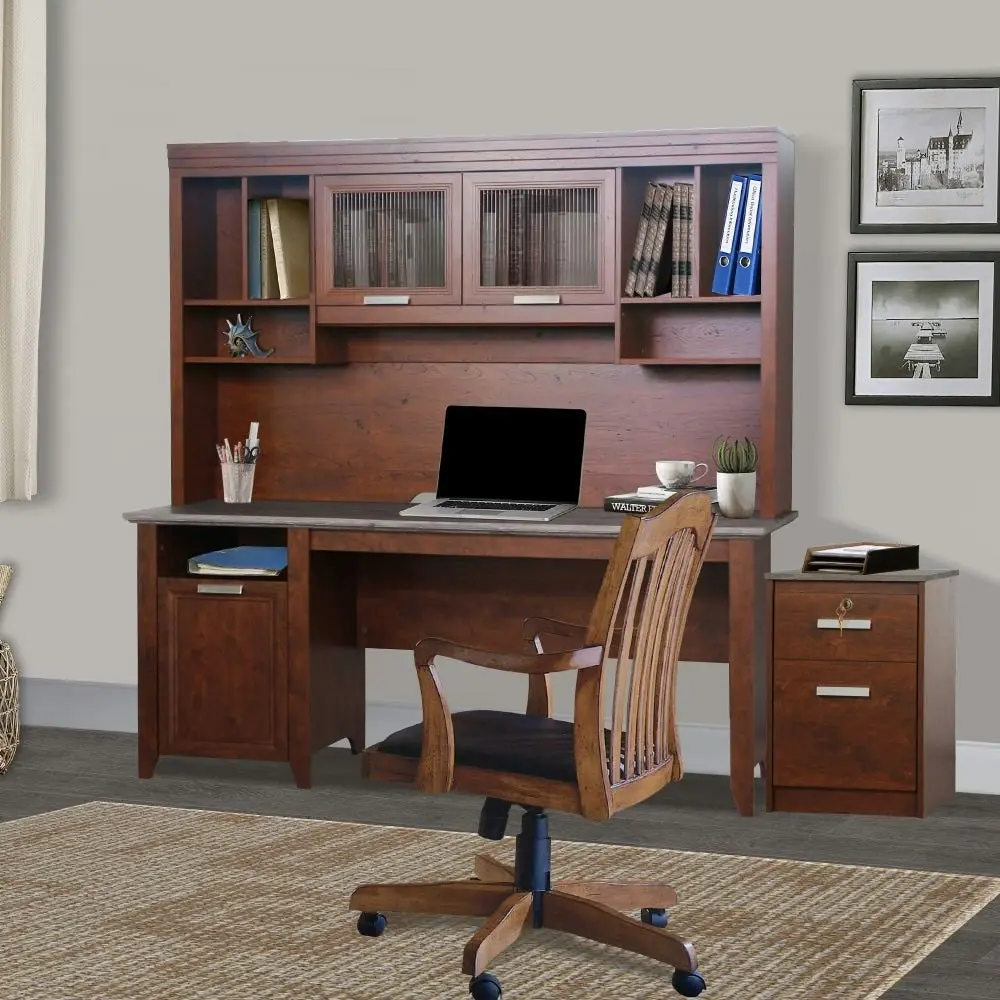 Maestro Furniture Bennington Desk Hutch For Executive Desk - Cherry & Grey Oak