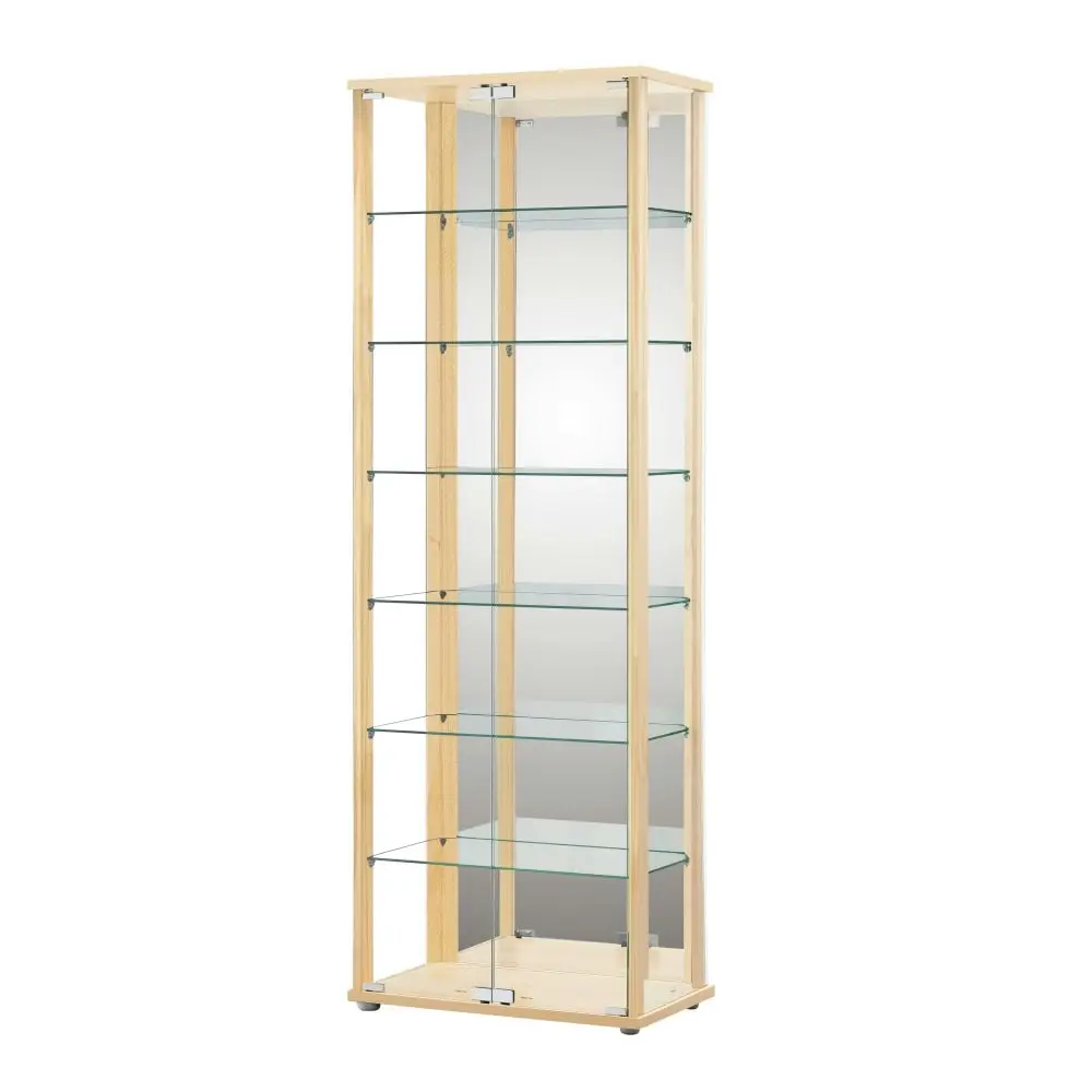 Design Square Dejaro Modern 7-Tier Display Shelf Storage Cabinet W/ 2-Doors - Glass/Beech