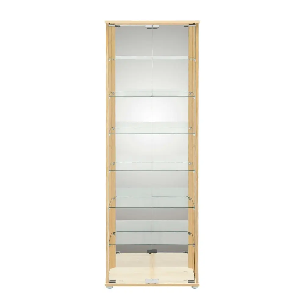 Design Square Dejaro Modern 7-Tier Display Shelf Storage Cabinet W/ 2-Doors - Glass/Beech