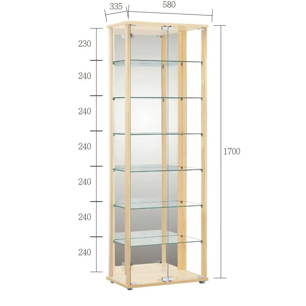 Design Square Dejaro Modern 7-Tier Display Shelf Storage Cabinet W/ 2-Doors - Glass/Beech