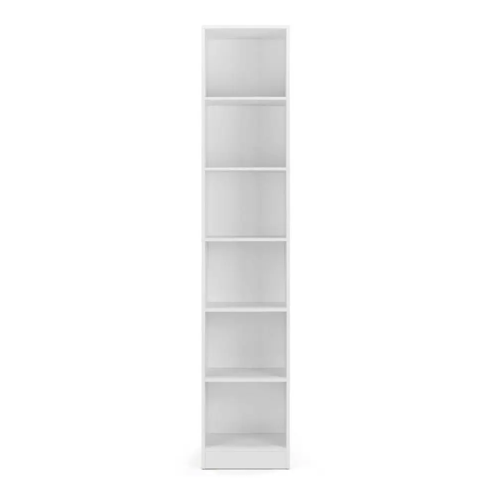 Design Square Keto Modern 6-Tier Wooden Bookcase Display Shelf Narrow - White