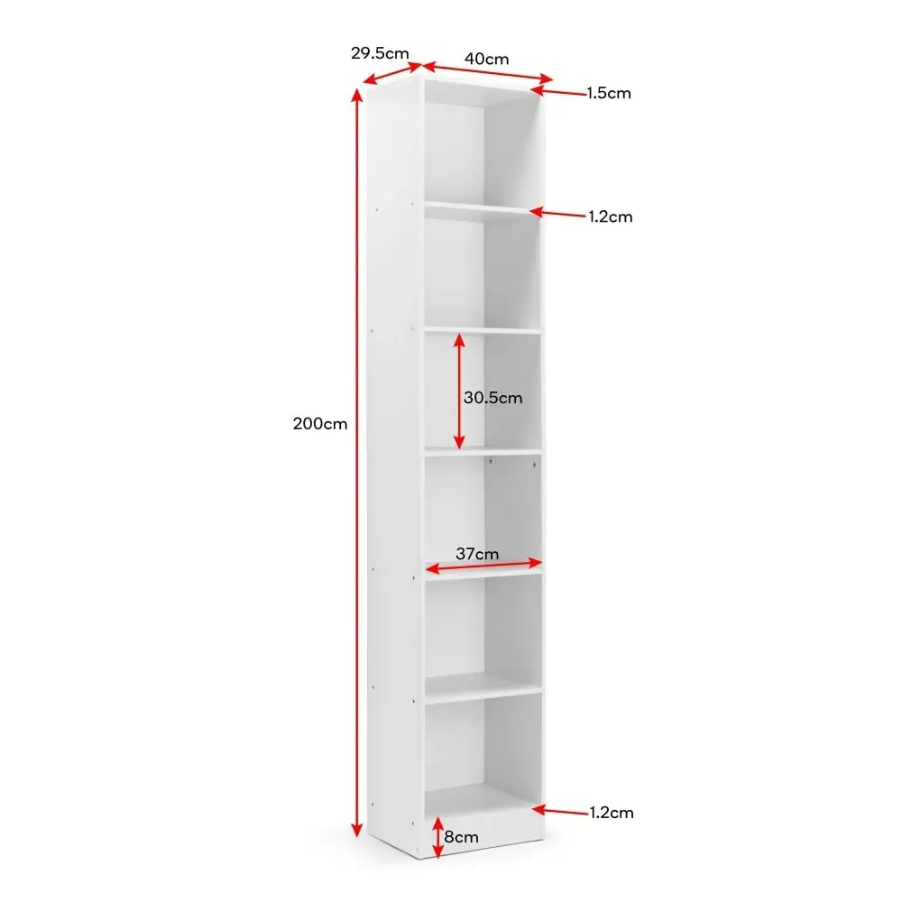 Design Square Keto Modern 6-Tier Wooden Bookcase Display Shelf Narrow - White