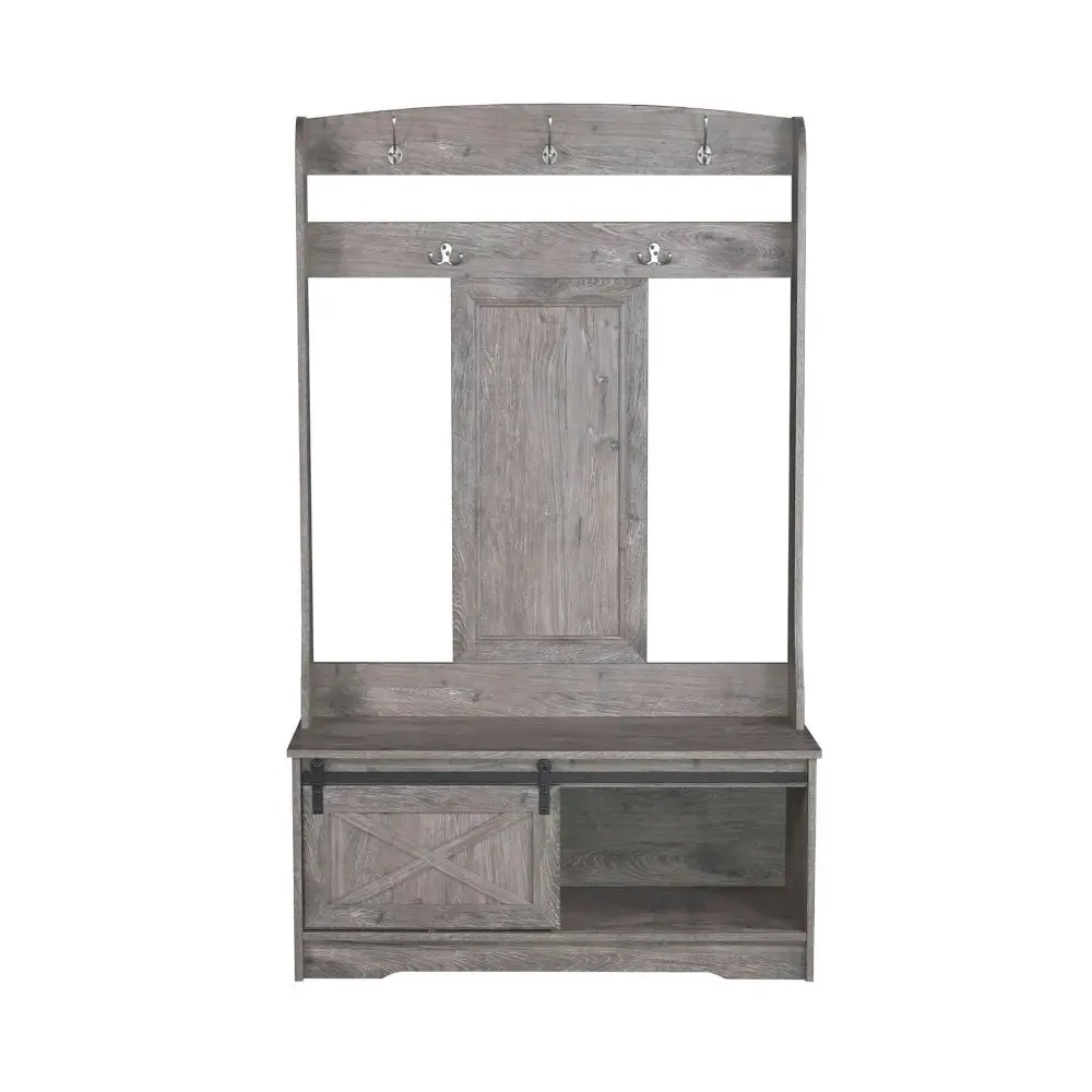 Maestro Furniture Barndoor Large Modern Coat Rack Hall Tree Shoe Rack Cabinet - Grey Oak