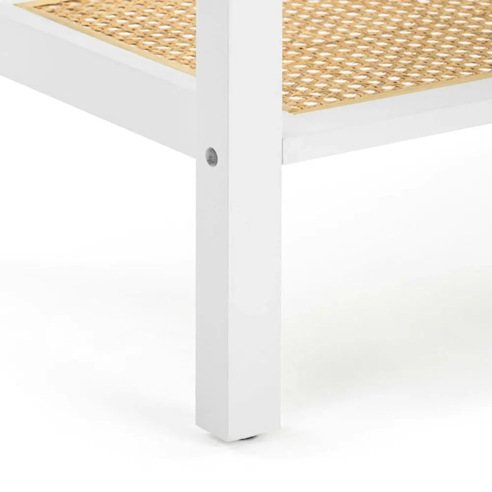 Design Square Julian Shoe Bench Seat Rack Organiser Ottoman Stool - White/Rattan