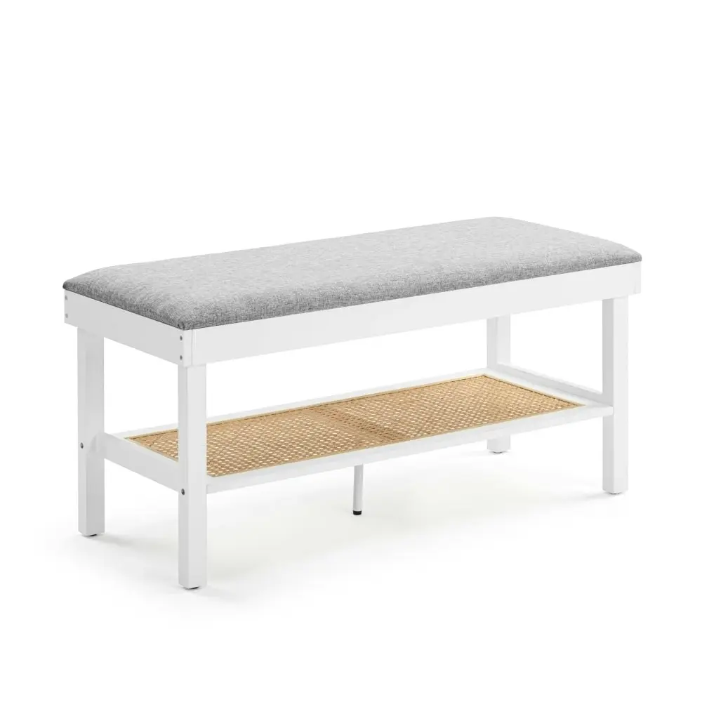 Design Square Julian Shoe Bench Seat Rack Organiser Ottoman Stool - White/Rattan