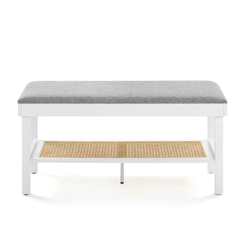 Design Square Julian Shoe Bench Seat Rack Organiser Ottoman Stool - White/Rattan