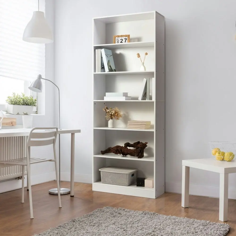 Design Square Keto Modern 6-Tier Wooden Bookcase Display Shelf Wide - White