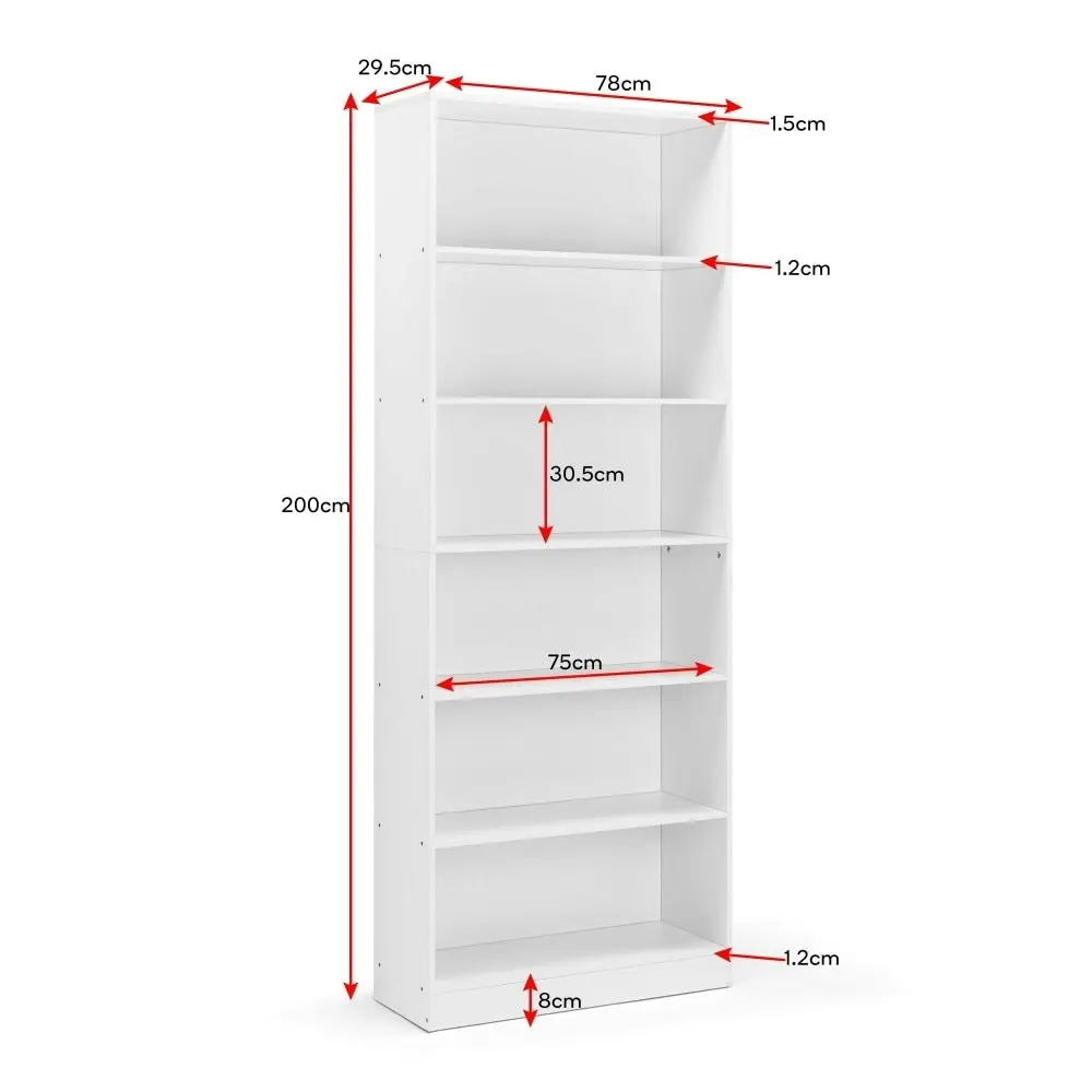 Design Square Keto Modern 6-Tier Wooden Bookcase Display Shelf Wide - White