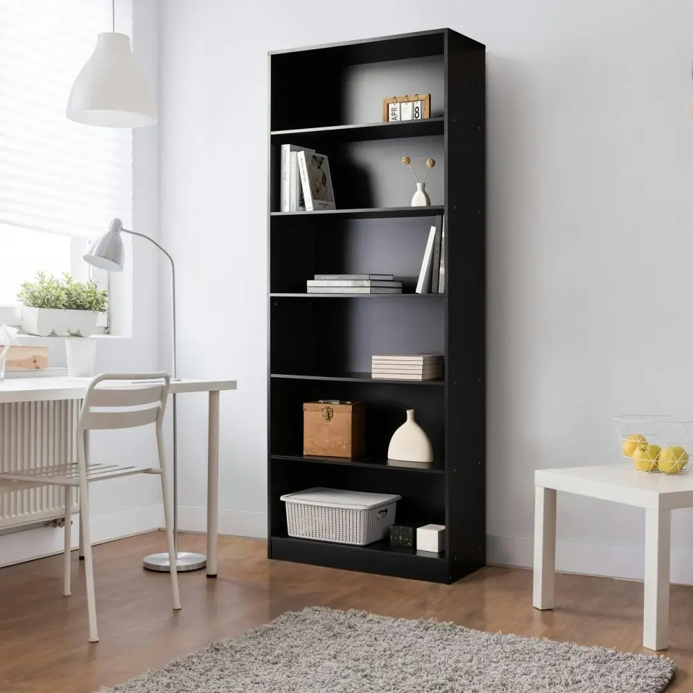 Design Square Keto Modern 6-Tier Wooden Bookcase Display Shelf Wide - Black