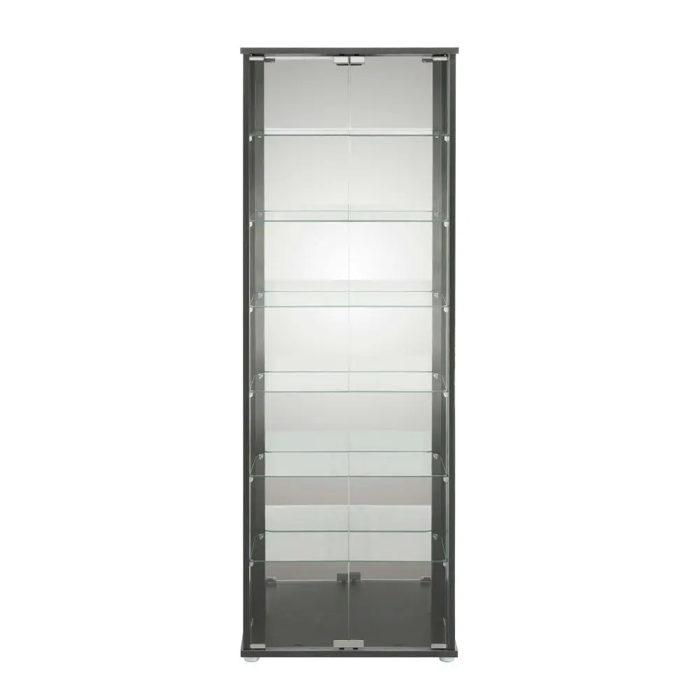 Design Square Jude Large 7-Tier Glass Display Shelf Storage Cabinet W/ 2-Doors - Black