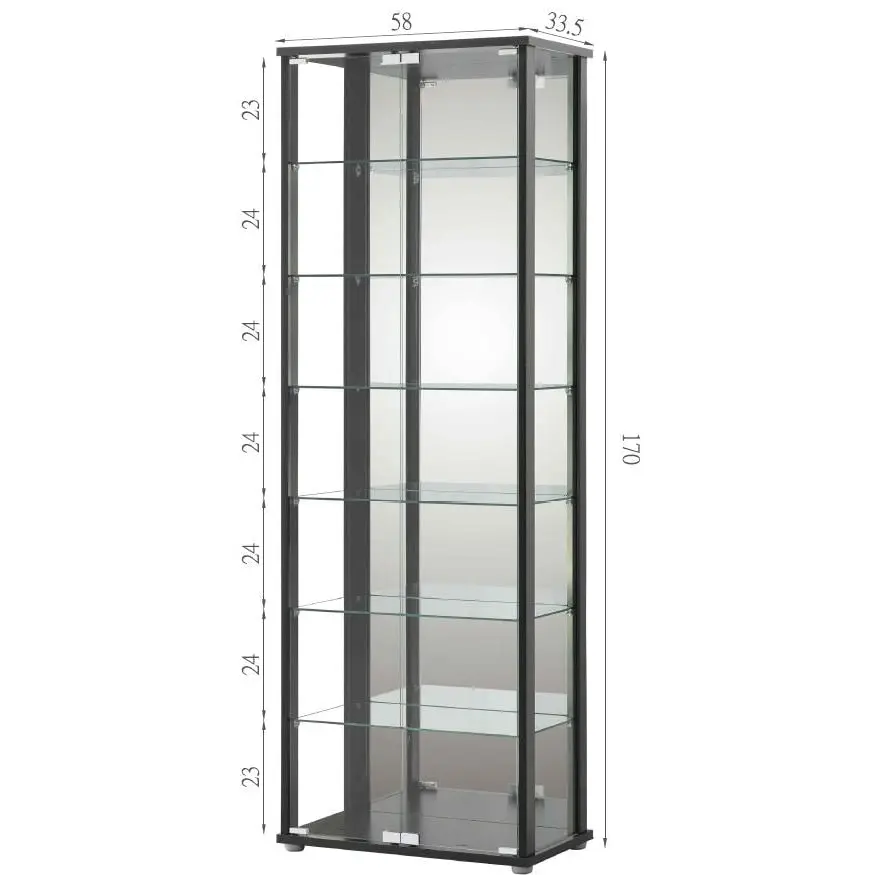 Design Square Jude Large 7-Tier Glass Display Shelf Storage Cabinet W/ 2-Doors - Black