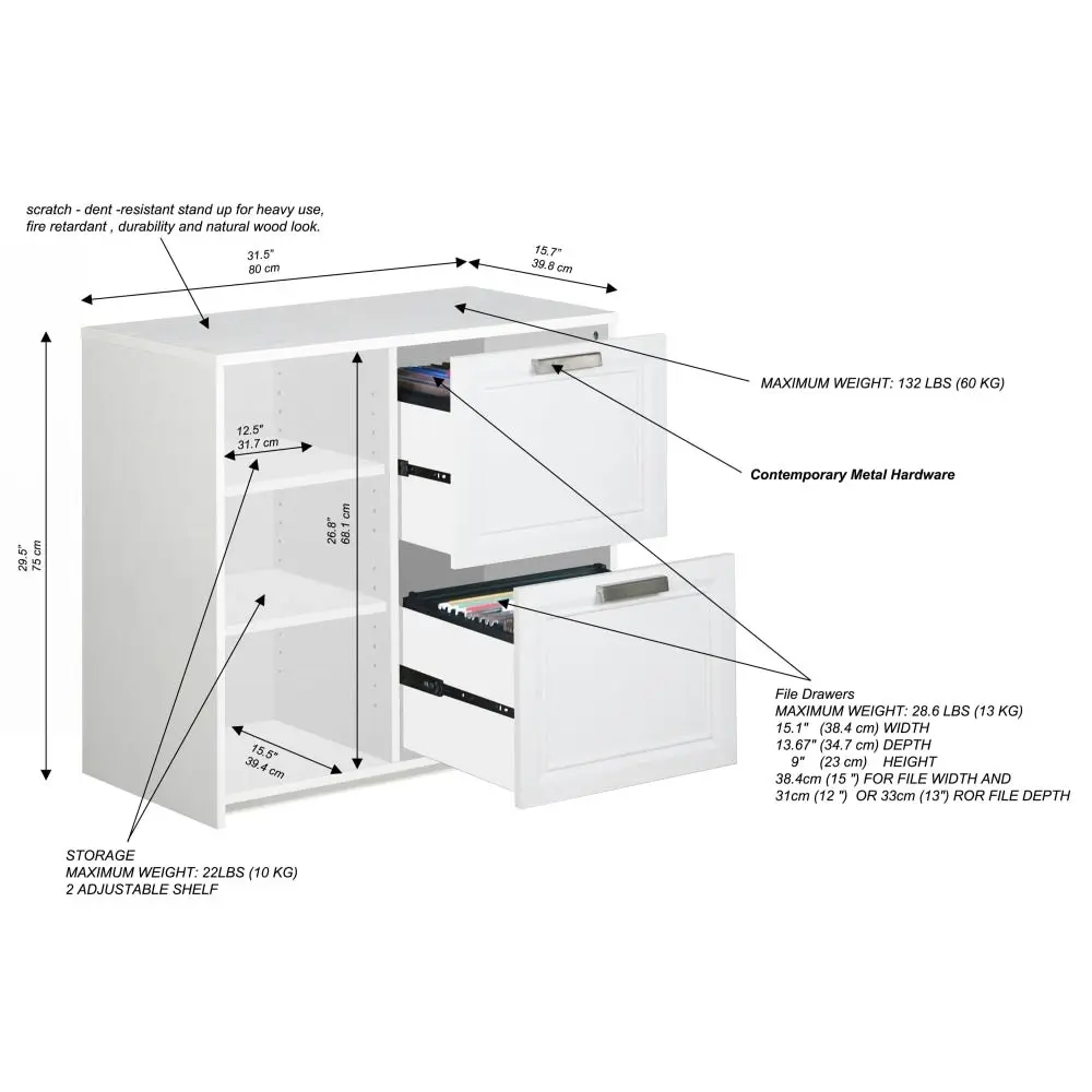 Maestro Furniture Andy Modern 2-Drawer Office Storage Filling Cabinet - Distressed White