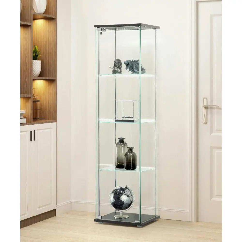 Design Square Jude 4-Tier Glass Display Shelf Storage Cabinet W/ LED Light - Black