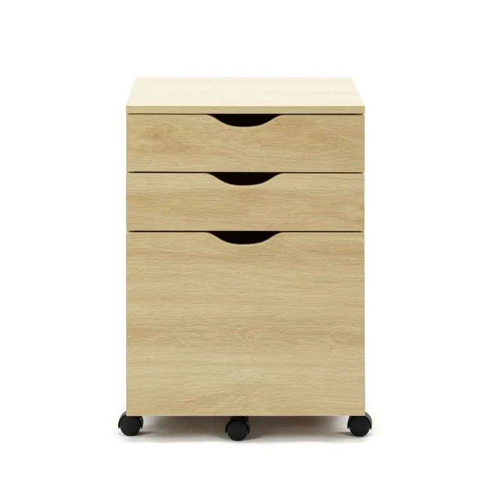 Design Square Marias Mobile Pedestal Filing Cabinet Storage Cabinet W/ 3-Drawers - Oak