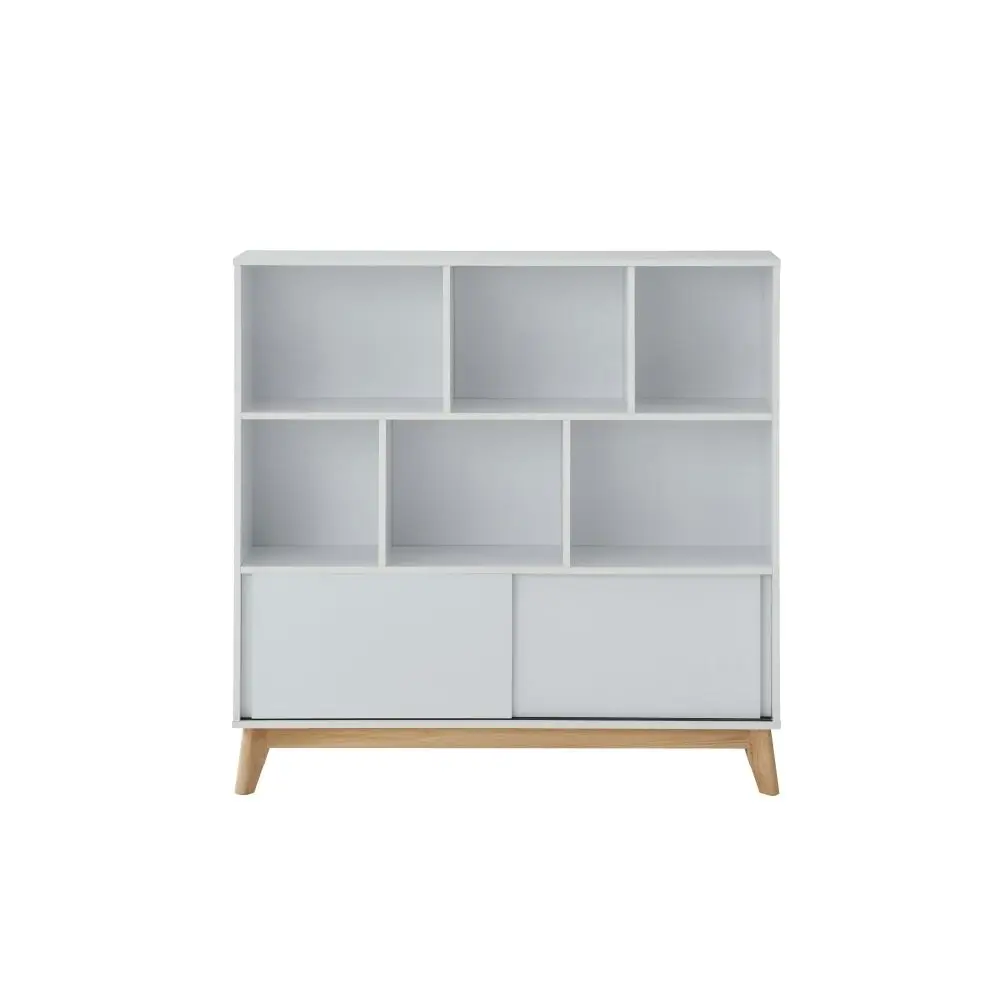 Design Square Minere Multi-Purpose Bookcase Display Storage Cabinet W/ 2-Doors - White/Oak