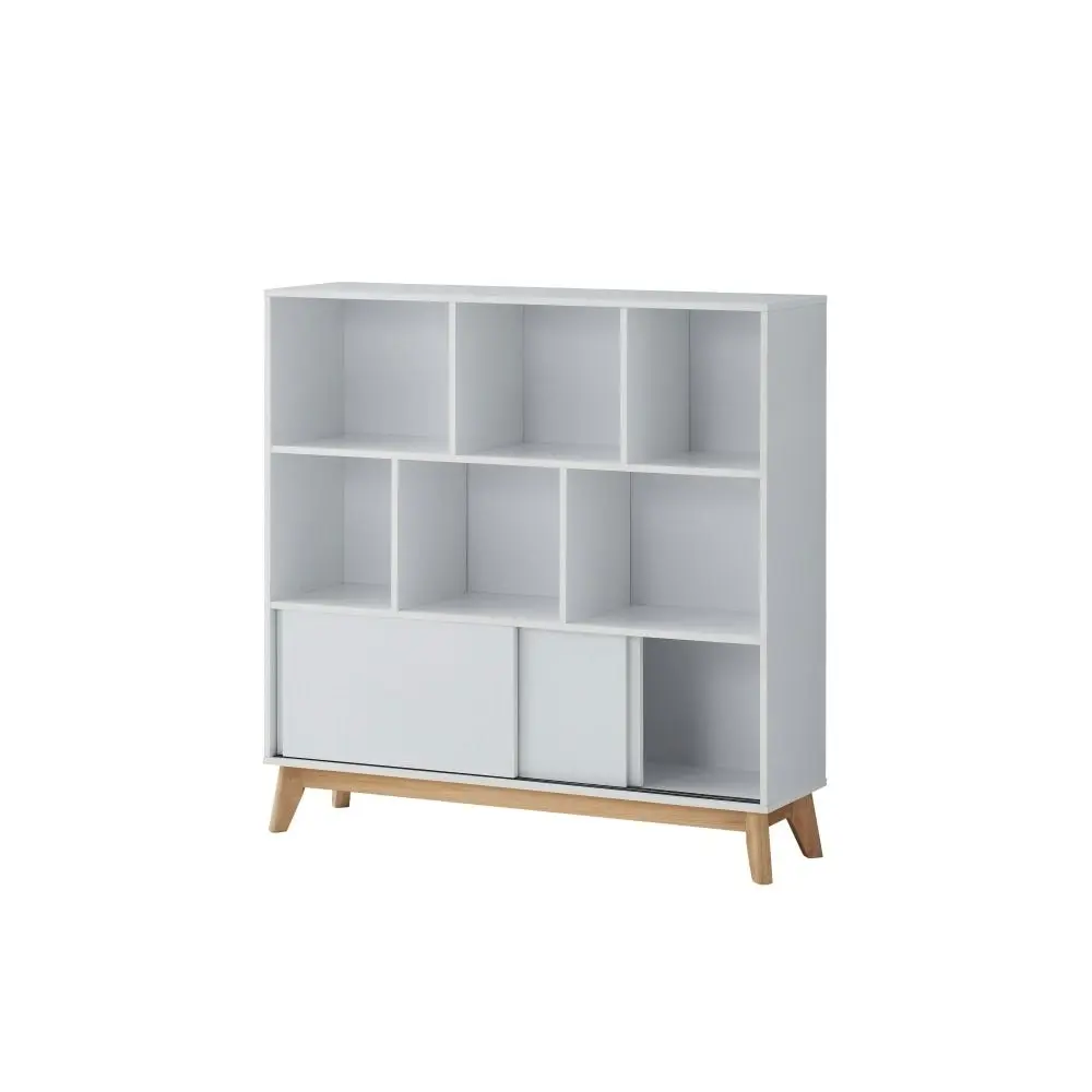 Design Square Minere Multi-Purpose Bookcase Display Storage Cabinet W/ 2-Doors - White/Oak