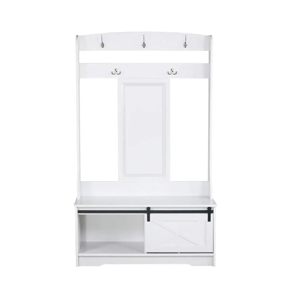 Maestro Furniture Barndoor Large Modern Coat Rack Hall Tree Shoe Rack Cabinet - White