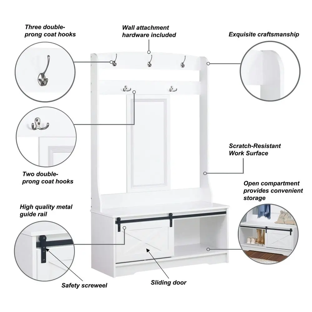 Maestro Furniture Barndoor Large Modern Coat Rack Hall Tree Shoe Rack Cabinet - White