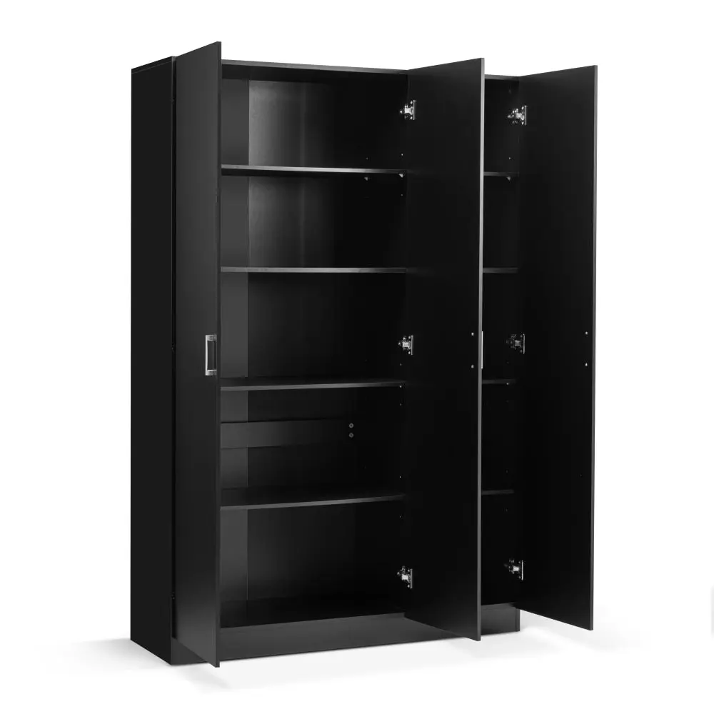 Design Square Monica Large Cupboard Multi-purpose Tall Storage Cabinet 3-Doors - Black