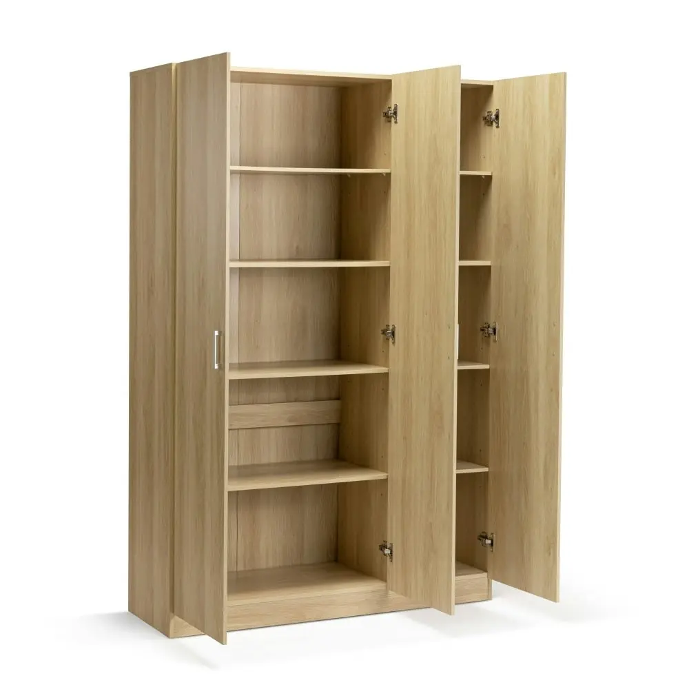 Design Square Monica Large Cupboard Multi-purpose Tall Storage Cabinet 3-Doors - Oak