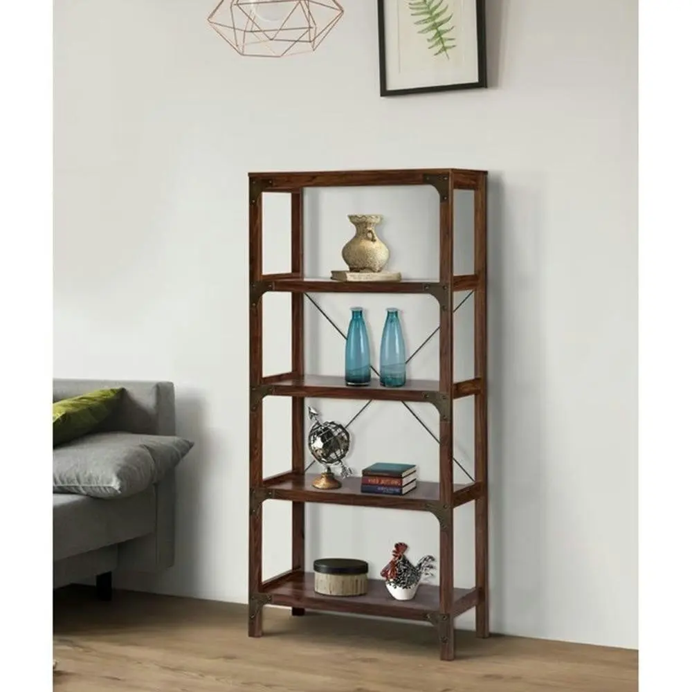 Maestro Furniture Logan 5 Shelf Bookcase Display Wooden Storage Cabinet - Walnut