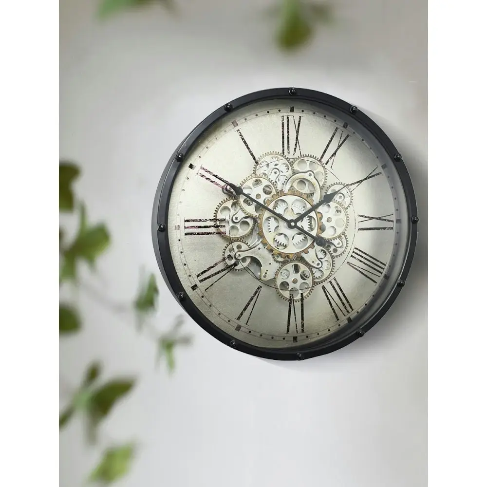 Roman Numeral Round Mirror Wall Clock W/ 3D Moving Mechanism Designer Antique Style 46CM